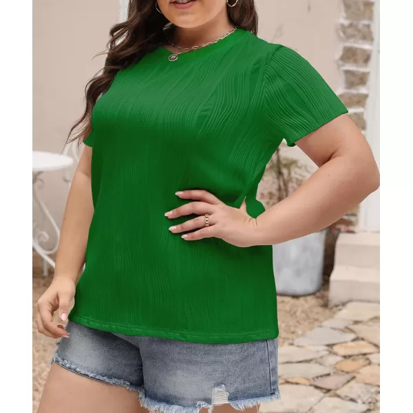 imageLALAGEN Womens Plus Size Work Tops Summer Crew Neck Short Sleeve Textured Tunic Business Casual T Shirt Basic Top BlouseGreen