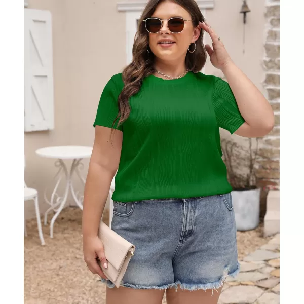 imageLALAGEN Womens Plus Size Work Tops Summer Crew Neck Short Sleeve Textured Tunic Business Casual T Shirt Basic Top BlouseGreen