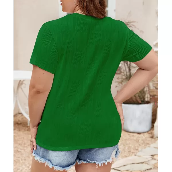 imageLALAGEN Womens Plus Size Work Tops Summer Crew Neck Short Sleeve Textured Tunic Business Casual T Shirt Basic Top BlouseGreen