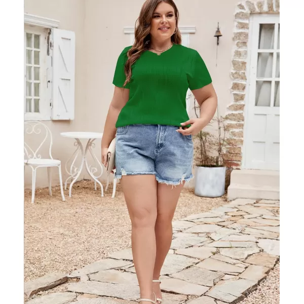 imageLALAGEN Womens Plus Size Work Tops Summer Crew Neck Short Sleeve Textured Tunic Business Casual T Shirt Basic Top BlouseGreen