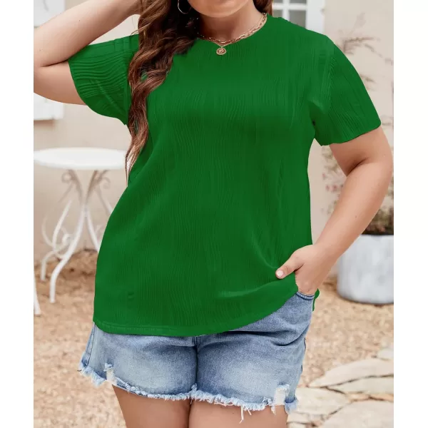 imageLALAGEN Womens Plus Size Work Tops Summer Crew Neck Short Sleeve Textured Tunic Business Casual T Shirt Basic Top BlouseGreen