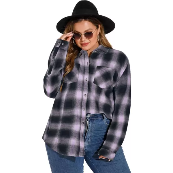 imageLALAGEN Plus Size Flannel Shirts for Women 2024 Oversized Boyfriend Plaid Shirt Casual Long Sleeve Button Down Tops BlousePurple