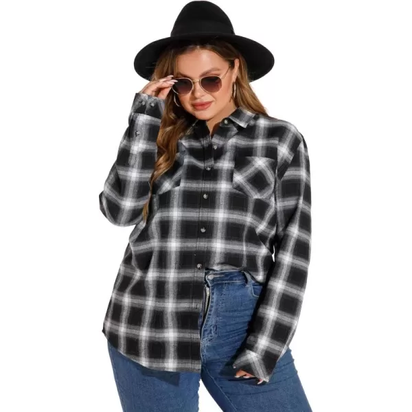 imageLALAGEN Plus Size Flannel Shirts for Women 2024 Oversized Boyfriend Plaid Shirt Casual Long Sleeve Button Down Tops BlouseWhite