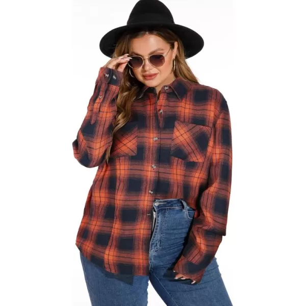 imageLALAGEN Plus Size Flannel Shirts for Women 2024 Oversized Boyfriend Plaid Shirt Casual Long Sleeve Button Down Tops BlouseZorange