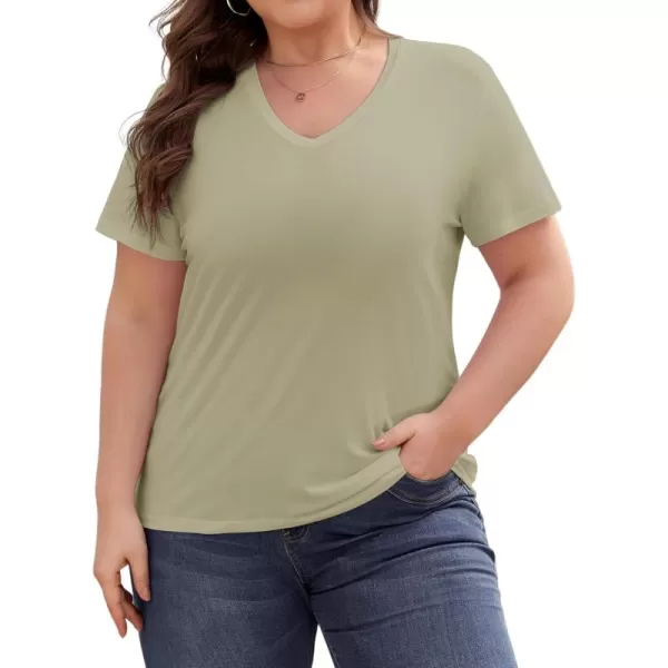 imageLALAGEN Plus Size Short Sleeve V Neck T Shirts for Women Casual Summer Tshirts Basic Tunic Tops Loose Fit TeeDark Green