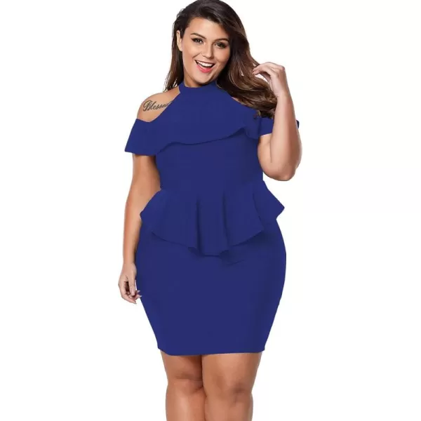 imageLALAGEN Womens Plus Size Cold Shoulder Peplum Dress Bodycon Party DressesNavy