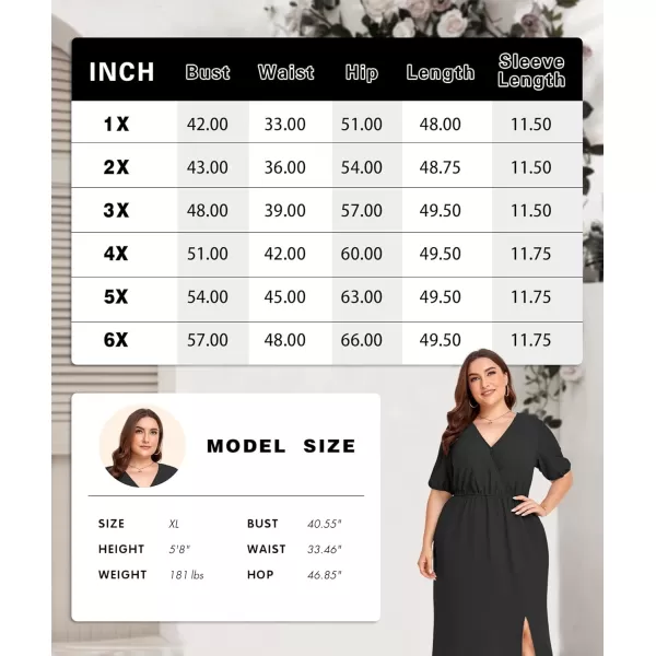 imageLALAGEN 2024 Plus Size Summer Dress for Women Casual Puff Sleeve V Neck Split Pocket Midi Dresses 1X6X