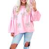 imageLALAGEN Womens Casual Sweatshirt Light Pink Embroidered Bow Lantern Sleeve Oversized Pullover Sweatshirt TopsLight Pink