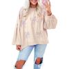 imageLALAGEN Womens Casual Sweatshirt Light Pink Embroidered Bow Lantern Sleeve Oversized Pullover Sweatshirt TopsParchment