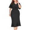 imageLALAGEN Plus Size Dress for Women Modest Short Sleeve Ruched Bodycon Mermaid Cocktail Midi Dresses 1X6XBlackr