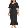 imageLALAGEN Plus Size Dress for Women Modest Short Sleeve Ruched Bodycon Mermaid Cocktail Midi Dresses 1X6XBlackr