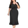 imageLALAGEN Plus Size Dress for Women Modest Short Sleeve Ruched Bodycon Mermaid Cocktail Midi Dresses 1X6XBlackr