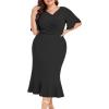 imageLALAGEN Plus Size Dress for Women Modest Short Sleeve Ruched Bodycon Mermaid Cocktail Midi Dresses 1X6XBlackr