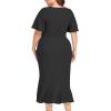 imageLALAGEN Plus Size Dress for Women Modest Short Sleeve Ruched Bodycon Mermaid Cocktail Midi Dresses 1X6XBlackr