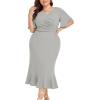 imageLALAGEN Plus Size Dress for Women Modest Short Sleeve Ruched Bodycon Mermaid Cocktail Midi Dresses 1X6XGrey