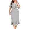 imageLALAGEN Plus Size Dress for Women Modest Short Sleeve Ruched Bodycon Mermaid Cocktail Midi Dresses 1X6XGrey