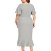 imageLALAGEN Plus Size Dress for Women Modest Short Sleeve Ruched Bodycon Mermaid Cocktail Midi Dresses 1X6XGrey