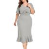 imageLALAGEN Plus Size Dress for Women Modest Short Sleeve Ruched Bodycon Mermaid Cocktail Midi Dresses 1X6XGrey