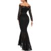 imageLALAGEN Womens Floral Lace Long Sleeve Off Shoulder Wedding Mermaid DressBlack