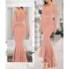 imageLALAGEN Womens Floral Lace Long Sleeve Off Shoulder Wedding Mermaid DressLight Pink