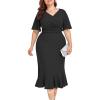 imageLALAGEN Plus Size Dress for Women Modest Short Sleeve Ruched Bodycon Mermaid Cocktail Midi Dresses 1X6XBlackr