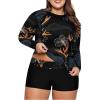 imageLALAGEN Womens Long Sleeve Sun Protection Rashguard Swimwear Athletic TankiniLeaf Black Orange