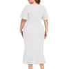 imageLALAGEN Plus Size Dress for Women Modest Short Sleeve Ruched Bodycon Mermaid Cocktail Midi Dresses 1X6XWhitew