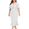 imageLALAGEN Plus Size Dress for Women Modest Short Sleeve Ruched Bodycon Mermaid Cocktail Midi Dresses 1X6XWhitew