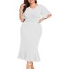 imageLALAGEN Plus Size Dress for Women Modest Short Sleeve Ruched Bodycon Mermaid Cocktail Midi Dresses 1X6XWhitew