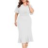 imageLALAGEN Plus Size Dress for Women Modest Short Sleeve Ruched Bodycon Mermaid Cocktail Midi Dresses 1X6XWhitew