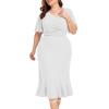 imageLALAGEN Plus Size Dress for Women Modest Short Sleeve Ruched Bodycon Mermaid Cocktail Midi Dresses 1X6XWhitew