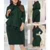imageLALAGEN Womens Plus Size Long Sleeve Peplum Tie Neck Bodycon Pencil Midi DressGreen