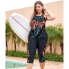 imageLALAGEN Womens Plus Size Swimsuits 2024 Modest Rash Guard Capris Tankini Bathing Suits Two Piece Bathing Suit SwimwearOrange Leaves