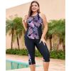 imageLALAGEN Womens Plus Size Swimsuits 2024 Modest Rash Guard Capris Tankini Bathing Suits Two Piece Bathing Suit SwimwearPurple Leaves
