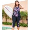 imageLALAGEN Womens Plus Size Swimsuits 2024 Modest Rash Guard Capris Tankini Bathing Suits Two Piece Bathing Suit SwimwearPurple Leaves