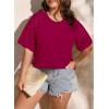 imageLALAGEN Womens Plus Size T Shirts Trendy Lace Short Sleeve Crewneck Blouse Shirts Summer Casual Knitted Blouse Tops 1X5XZrose Red