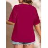 imageLALAGEN Womens Plus Size T Shirts Trendy Lace Short Sleeve Crewneck Blouse Shirts Summer Casual Knitted Blouse Tops 1X5XZrose Red