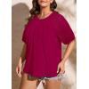 imageLALAGEN Womens Plus Size T Shirts Trendy Lace Short Sleeve Crewneck Blouse Shirts Summer Casual Knitted Blouse Tops 1X5XZrose Red