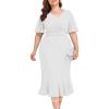 imageLALAGEN Plus Size Dress for Women Modest Short Sleeve Ruched Bodycon Mermaid Cocktail Midi Dresses 1X6XWhitew