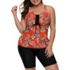 imageLALAGEN Womens 2024 Plus Size Tankini Swimsuit Rash Guard Capris Athletic Two Piece Swimwear Bathing Suits for Women S5XFloral Orange