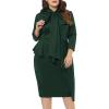 imageLALAGEN Womens Plus Size Long Sleeve Peplum Tie Neck Bodycon Pencil Midi DressGreen
