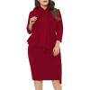 imageLALAGEN Womens Plus Size Long Sleeve Peplum Tie Neck Bodycon Pencil Midi DressZsoild Red