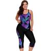 imageLALAGEN Womens Plus Size Swimsuits 2024 Modest Rash Guard Capris Tankini Bathing Suits Two Piece Bathing Suit SwimwearPurple Pineapple