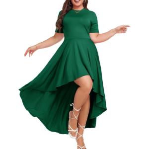 imageLALAGEN Plus Size Maxi Dress for Women Casual Short Sleeve Ruffle Flowy High Low Summer Long Dress 1X6XDark Green