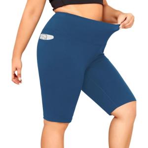 imageLALAGEN Women Plus Size Biker Shorts with Pockets  Tummy Control Gym Workout Running Yoga Volleyball Athletic ShortsDark Blue