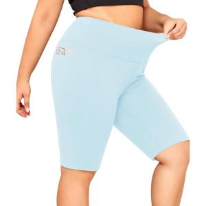 imageLALAGEN Women Plus Size Biker Shorts with Pockets  Tummy Control Gym Workout Running Yoga Volleyball Athletic ShortsZpastel Blue