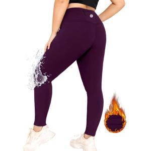 imageLALAGEN Womens Plus Size Fleece Lined Leggings Water Resistant Thermal Winter Warm High Waisted Workout Pants with PocketsPurple