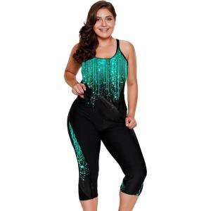 imageLALAGEN Womens Plus Size Swimsuits 2024 Modest Rash Guard Capris Tankini Bathing Suits Two Piece Bathing Suit SwimwearGreen Dots