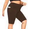 imageLALAGEN Women Plus Size Biker Shorts with Pockets  Tummy Control Gym Workout Running Yoga Volleyball Athletic ShortsBrown