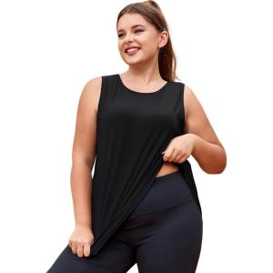 imageLALAGEN Plus Size Womens Workout Tank Tops Sleeveless Summer Loose Fit Flowy Yoga Athletic Running ShirtsBlack